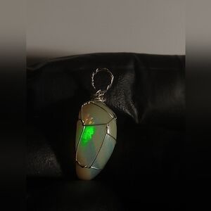 Beautiful Sterling Silver Opal Cabochon Gemstone Wire Wrap Pendant